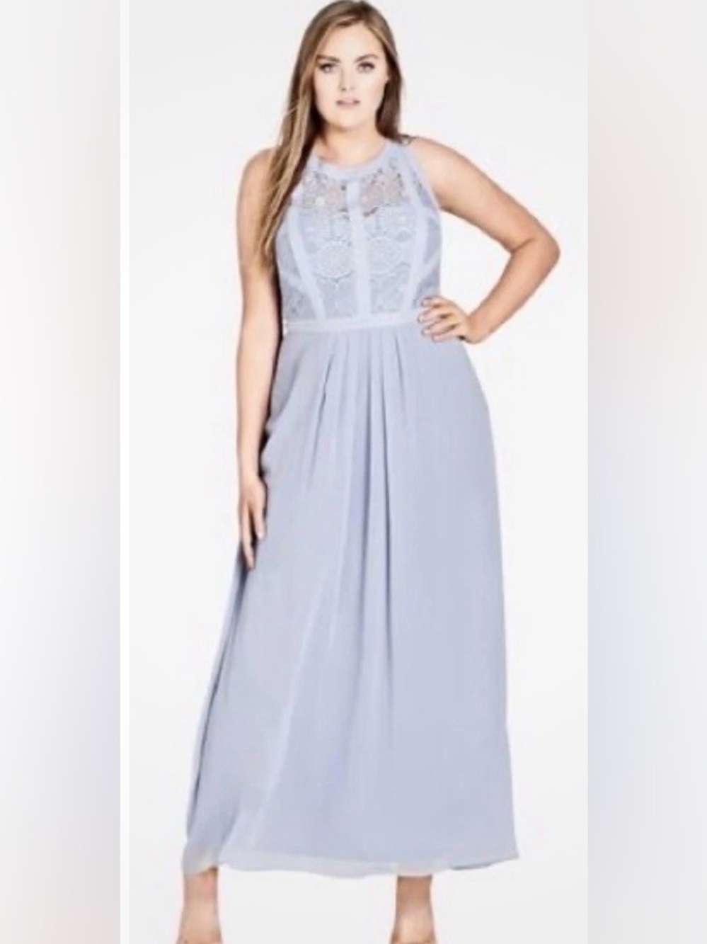 City Chic Sleeveless Lace Bodice Sky Blue Maxi Dress